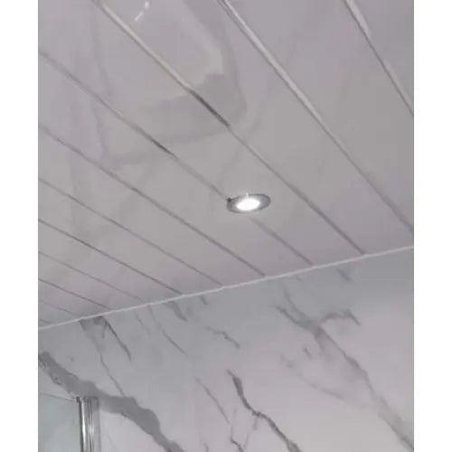 White Gloss Silver Strip 5MM Wall Panels, 200MM X 2.7M Long PVC Panels
