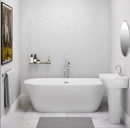White Sparkle Marble 250mm x 2700mm x 8mm PVC Wet Wall Panels (Pack of 4 Panels)